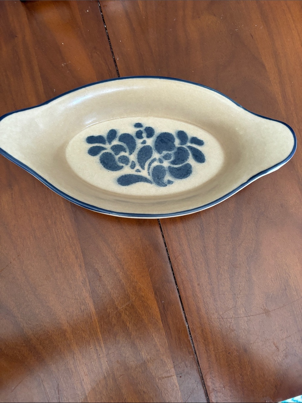 Pflazgraff 265 Blue Floral Stoneware Serving Dish - Cream and Blue